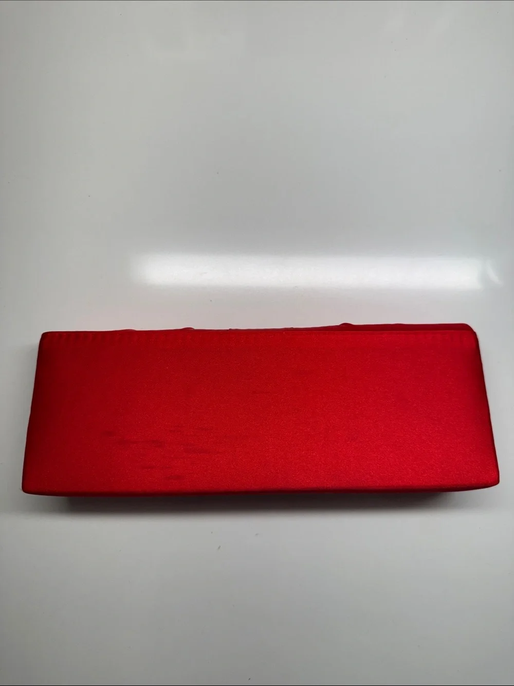 Elegant Red Satin Formal Clutch Purse Sparkling Crystal Accent
